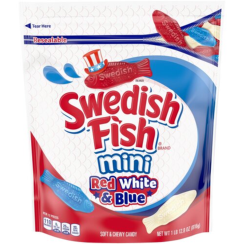 SWEDISH FISH Mini Red, White & Blue Soft & Chewy Candy - 28.8 Ounce