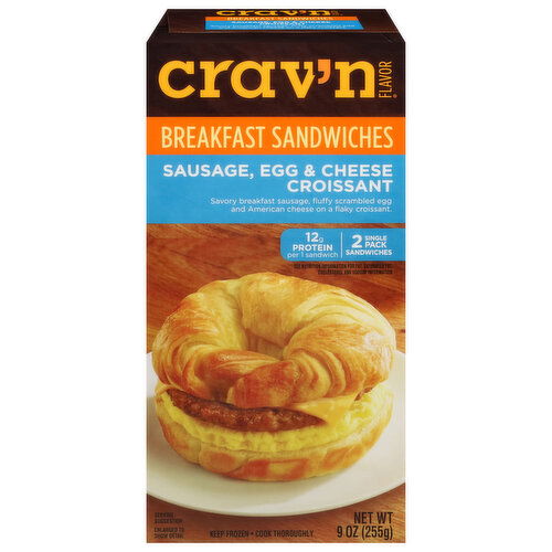 Crav'n Flavor Breakfast Sandwiches, Sausage, Egg & Cheese Croissant, Single Pack