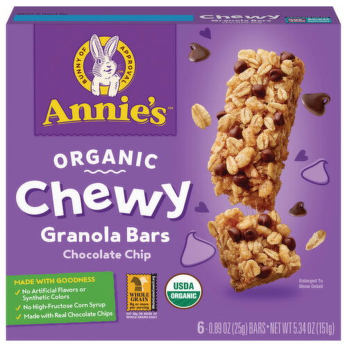 Annie's Granola Bars, Chocolate Chip, Chewy, Organic