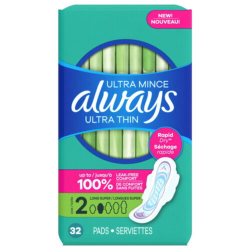 Always Pads, Ultra Thin, Long Super, Size 2