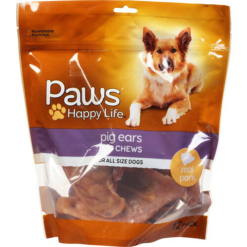 Paws Happy Life Dog Chews, Pig Ears, 12 Pack