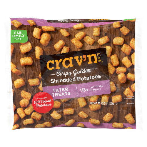 Crav'n Flavor Shredded Potatoes, Tater Treats, Crispy Golden, Family Size