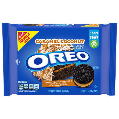 OREO Caramel Coconut Creme Chocolate Sandwich Cookies, Family Size - 17 Ounce