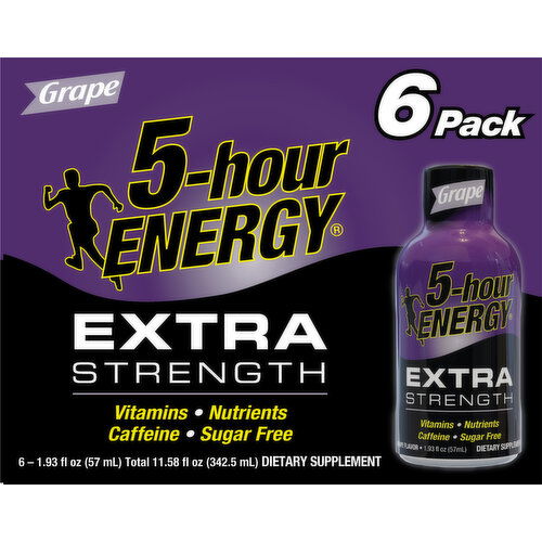 5-Hour Energy Energy Shot, Extra Strength, Grape, 6 Pack