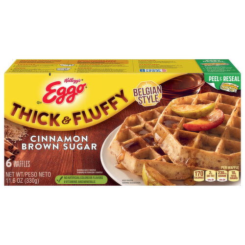 Eggo Waffles, Belgian Style, Thick & Fluffy, Cinnamon Brown Sugar