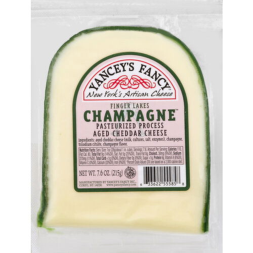 Yancey's Fancy Cheese, Pasteurized Process Aged Cheddar, Finger Lakes Champagne