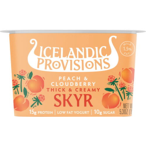 Icelandic Provisions Skyr, Low Fat, Peach & Cloudberry, Thick & Creamy