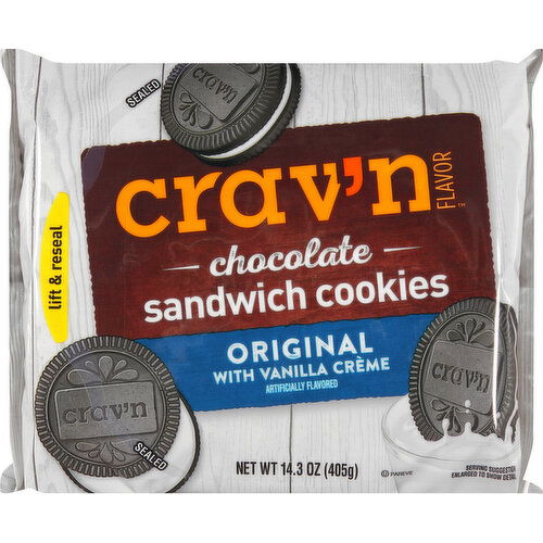 Crav'n Flavor Sandwich Cookies, Chocolate, Original with Vanilla Creme