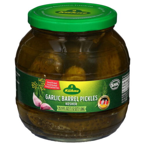 Kuhne Barrel Pickles, Garlic, Kosher