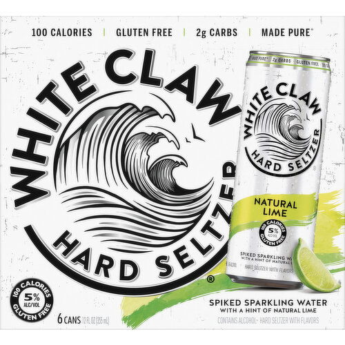 White Claw Hard Seltzer, Natural Lime, Spiked, 6 Pack