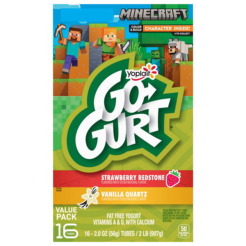 Go-Gurt Yogurt, Fat Free, Strawberry Redstone/Vanilla Quartz, Value Pack