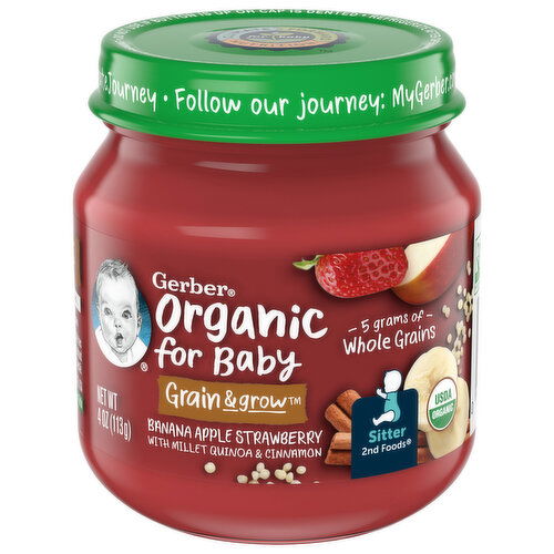 Gerber Baby Food, Organic, Banana Apple Strawberry, Sitter