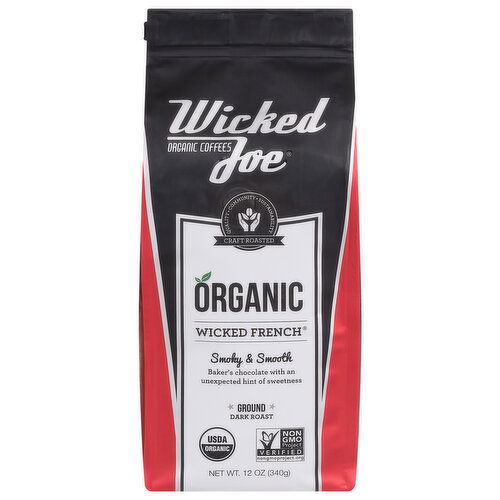 Wicked Joe Coffee, Organic, Ground, Dark Roast, Wicked French