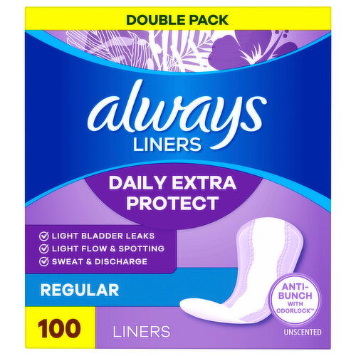 Always Liners, Daily Extra Protect, Regular, Unscented, Double Pack