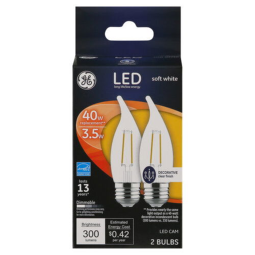 GE Light Bulbs, LED, Decorative, Soft White, 3.5 Watts