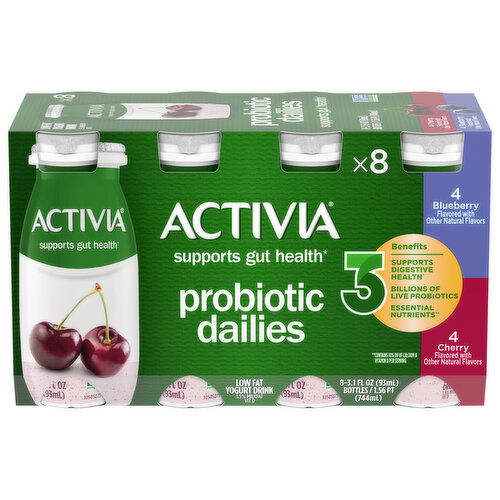 Activia Probiotic Dailies Low Fat Blueberry/Cherry Yogurt Drink - 8 Each