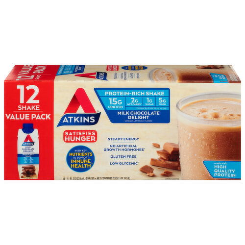 Atkins Protein-Rich Shake, Milk Chocolate Delight, Value Pack