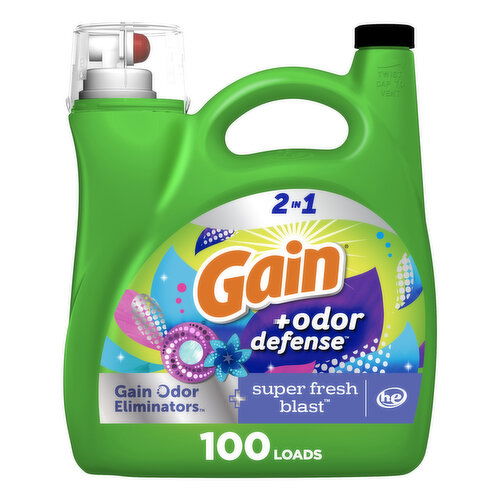 Gain Odor Defense Liquid Laundry Detergent, Super Fresh Blast Scent, 100 loads - 144 Fluid Ounce