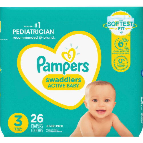 Pampers Diapers, Active Baby, 3 (16-28 lb), Jumbo Pack