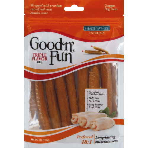 Healthy Hide Dog Treats, Gourmet, Triple Flavor Ribs