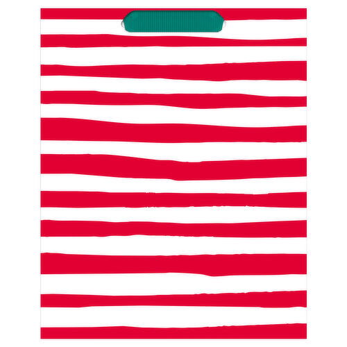 Hallmark 9" Medium Christmas Gift Bag (Red and White Stripes, Green Handles)