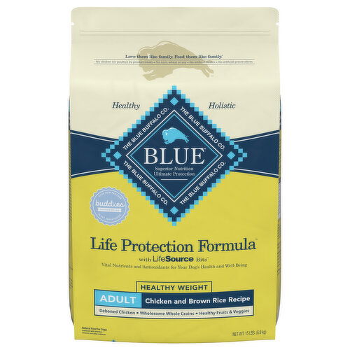 Blue Buffalo Food for Dogs, Natural, Chicken and Brown Rice Recipe, Healthy Weight, Adult