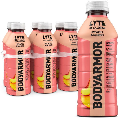 BODYARMOR Lyte Peach Mango Electrolyte Sports Drink - 20 Fluid Ounce
