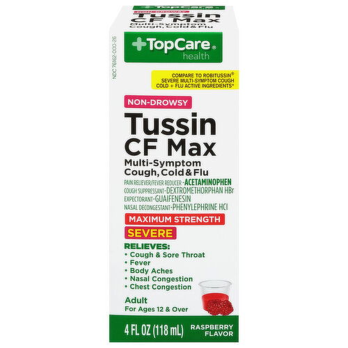 TopCare Tussin CF Max, Maximum Strength, Non-Drowsy, Severe, Raspberry Flavor