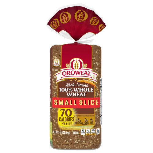 Oroweat Bread, 100% Whole Wheat, Whole Grains, Small Slice