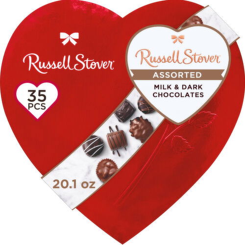 Russell Stover Valentine's Day Red Foil Heart Assorted Milk & Dark Chocolate Gift Box