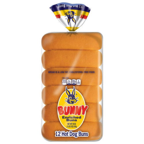 Bunny Hot Dog Buns, Enriched