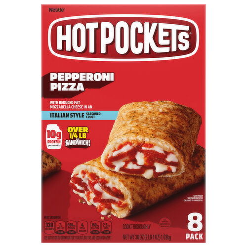 Hot Pockets Sandwiches, Pepperoni Pizza, Italian Style Seasoned Crust, 8 Pack