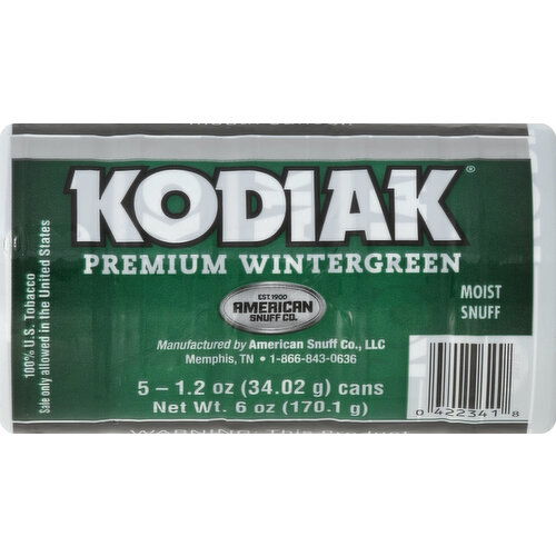Kodiak Snuff, Moist, Premium Wintergreen - 5 Each