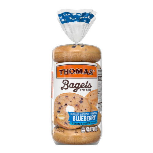 Thomas' Bagels, Blueberry, Pre-Sliced