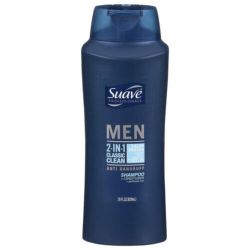 Suave Professionals Shampoo + Conditioner, Anti Dandruff, 2-in-1, Classic Clean, Men - 28 Fluid Ounce