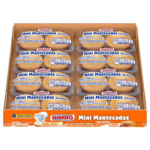 Bimbo Muffins, Vanilla, Mantecadas, Mini, Twin Packs