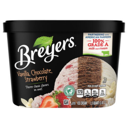 Breyers Ice Cream, Vanilla, Chocolate, Strawberry