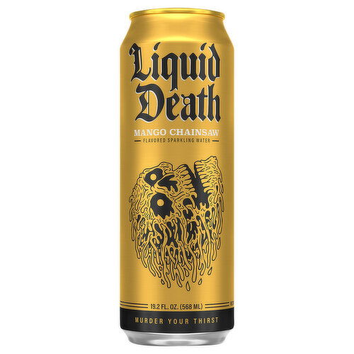 Liquid Death Sparkling Water, Mango Chainsaw Flavored