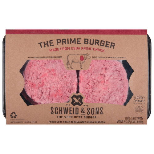 Schweid & Sons Beef Chuck Burgers, Ground, Prime