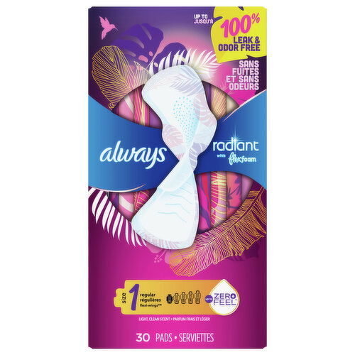 Always Pads, Flexi-Wings, Regular, Clean Scent, Size 1