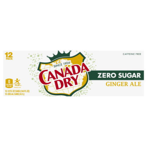 Canada Dry Ginger Ale, Zero Sugar, 12 Pack