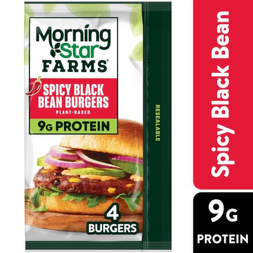 MorningStar Farms Plant Based Veggie Burgers, Spicy Black Bean