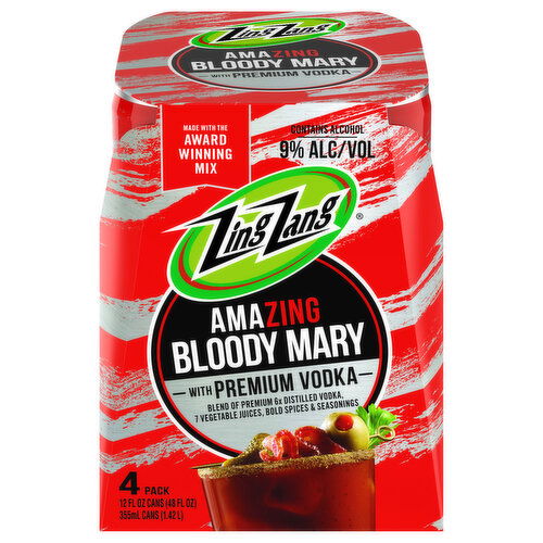 Zing Zang Amazing Bloody Mary with Premium Vodka - 4 Each