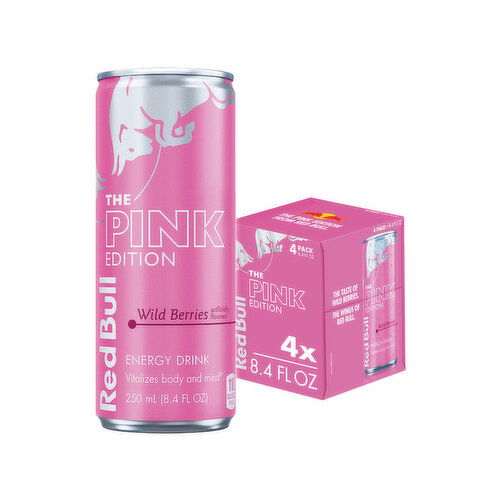 Red Bull Pink Edition Energy Drink, Wild Berries, with 80mg Caffeine, Taurine & B Vitamins - 4 Each