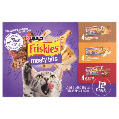 Friskies Cat Food, Gourmet Grill in Gravy/Chicken Dinner in Gravy/with Beef in Gravy