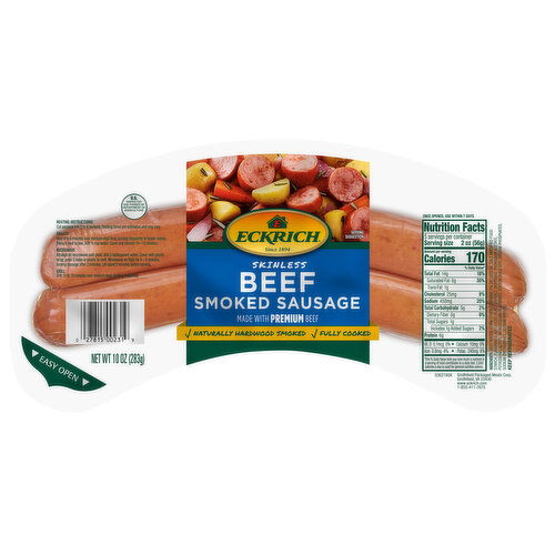 Eckrich Beef Skinless Smoked Sausage - 10 Ounce