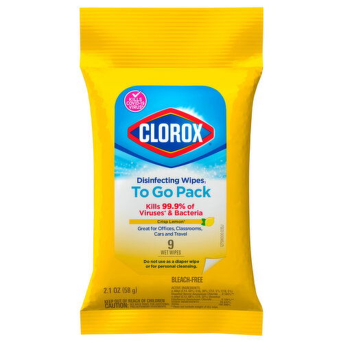 Clorox Wet Wipes, Disinfecting, Crisp Lemon, To Go Pack