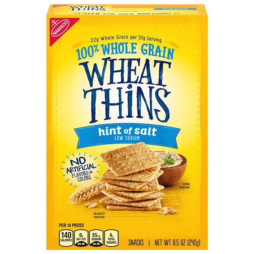 WHEAT THINS Wheat Thins Hint of Salt Low Sodium Snacks, Whole Grain Wheat Crackers, Snack Crackers, 8.5 oz