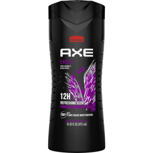 AXE Body Wash, 12H, Refreshing Scent, Excite, Crisp Coconut & Black Pepper