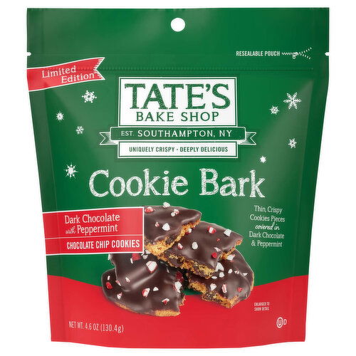 TATE'S Bake Shop Holiday Cookie Bark, Chocolate Chip Cookies with Dark Chocolate and Peppermint, Limited Edition, 4.6 oz